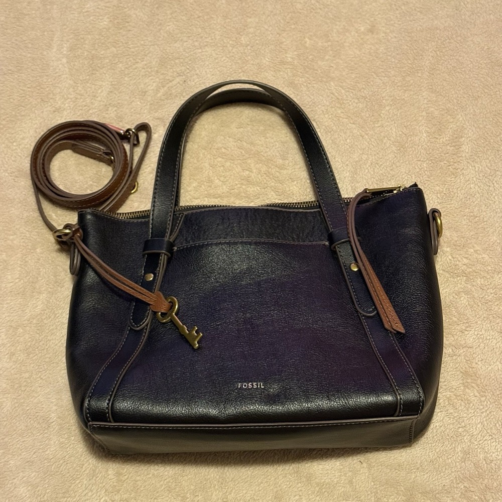 Fossil Rachel Pebble Black Satchel Purse with Wallet